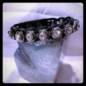 Henri Bendel Crystal Rivets Leather Wrap Bracelet